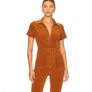 Cropped Everhart Jumpsuit in Camel Corduroy
